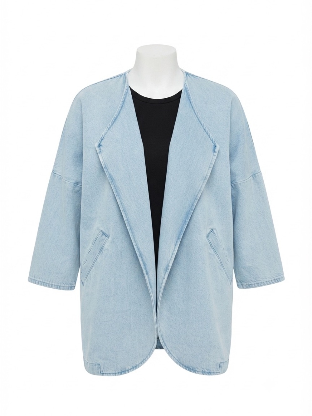 Pull&Bear Oversized Light Wash Open Front Denim Car Coat Jacket